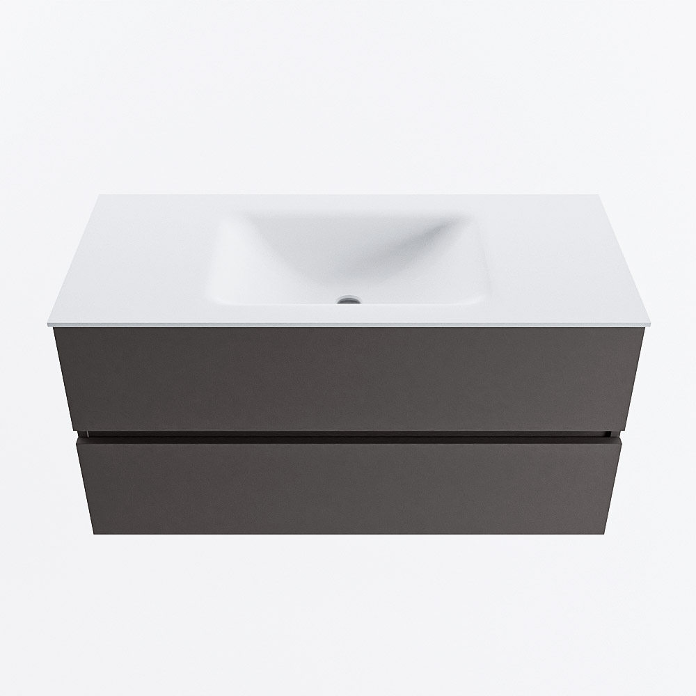 Mondiaz VICA 100cm badmeubel onderkast Dark Grey 2 lades. Wastafel CLOUD midden zonder kraangat, kleur Talc.