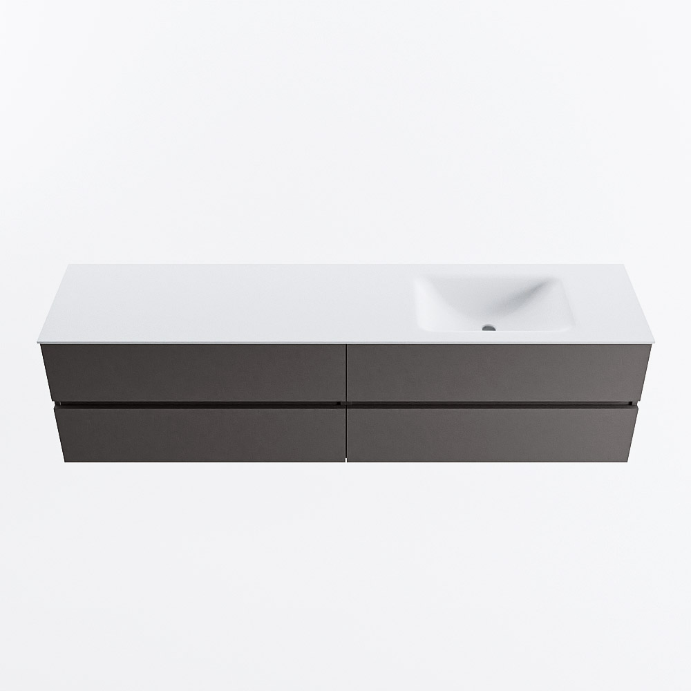 Mondiaz VICA 190cm badmeubel onderkast Dark Grey 4 lades. Wastafel CLOUD rechts zonder kraangat, kleur Talc.