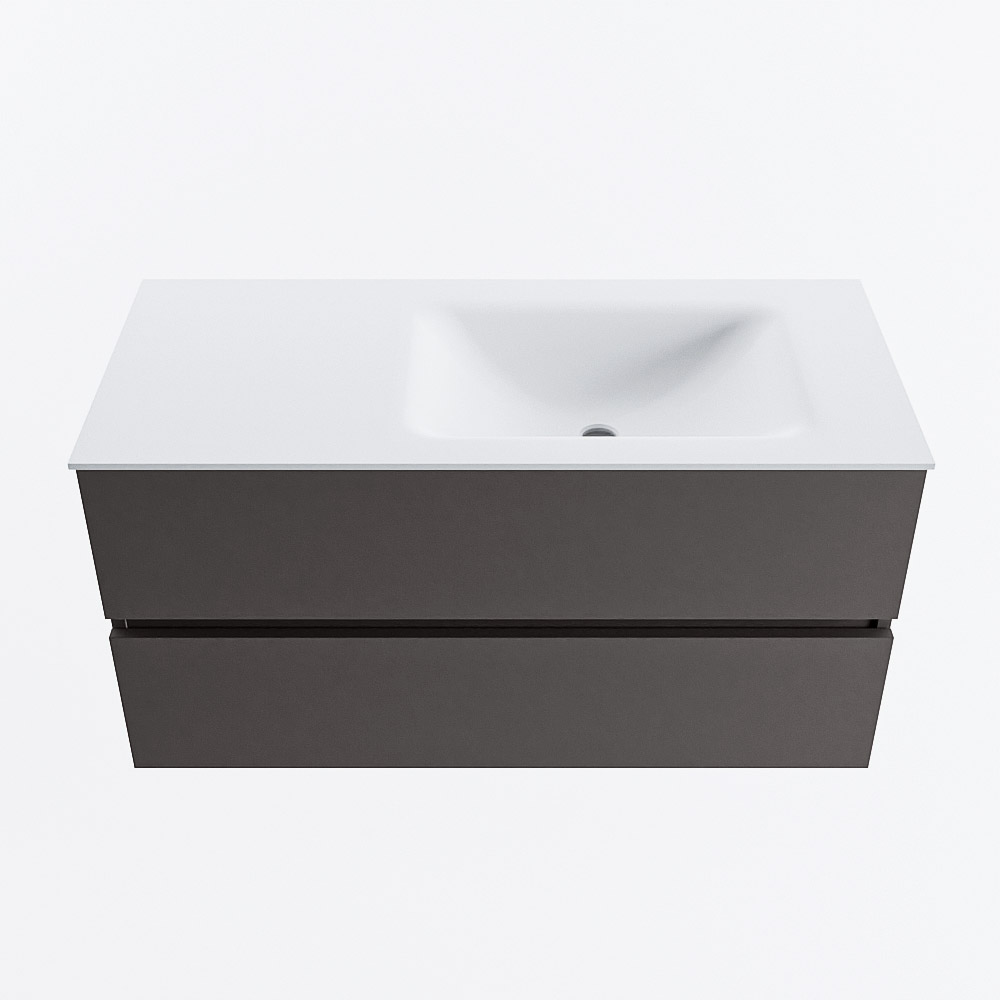 Mondiaz VICA 100cm badmeubel onderkast Dark Grey 2 lades. Wastafel CLOUD rechts zonder kraangat, kleur Talc.