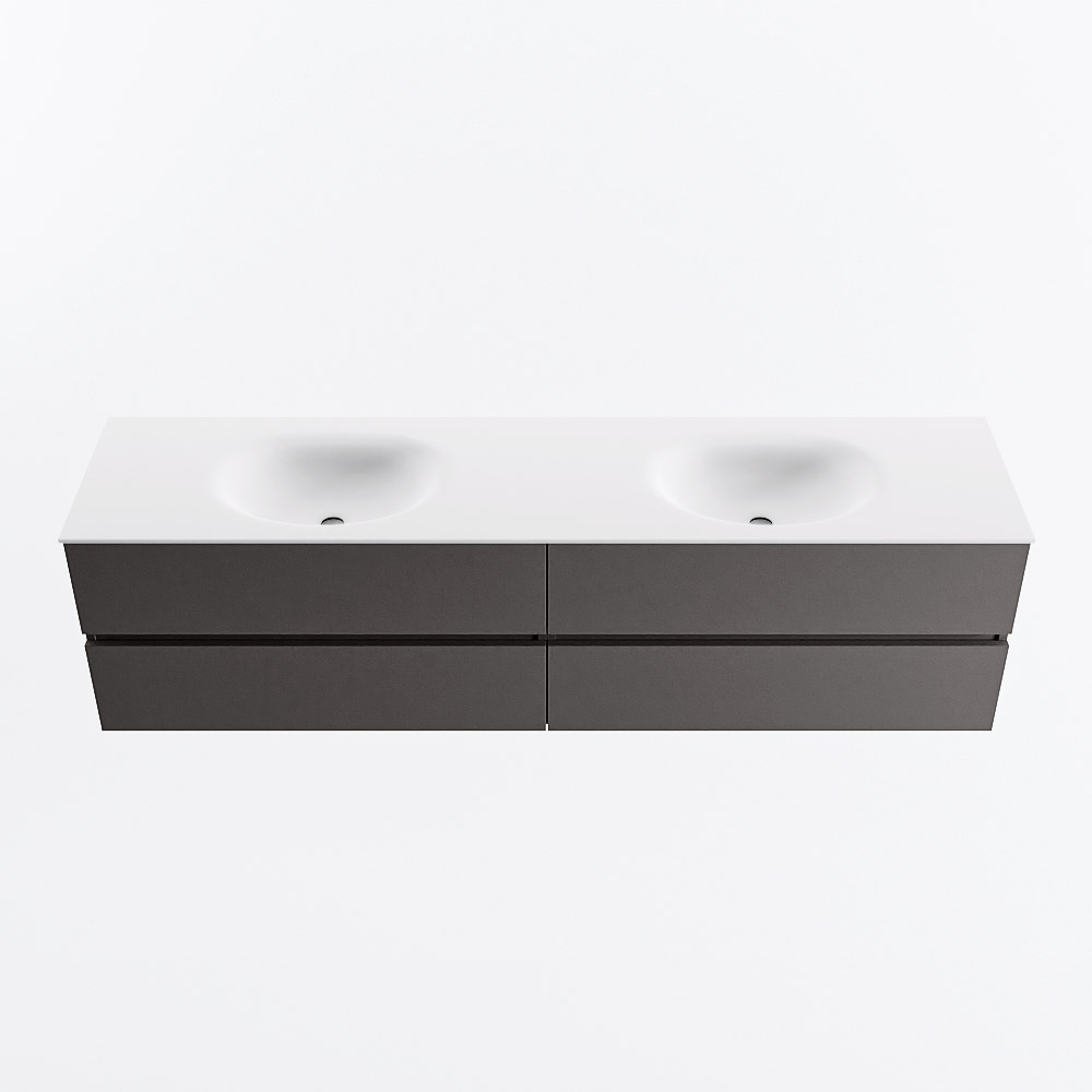 Mondiaz VICA 190cm badmeubel onderkast Dark Grey 4 lades. Wastafel MOON dubbel 2 kraangaten, kleur Talc.