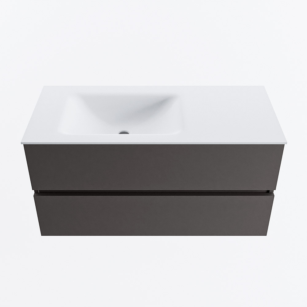 Mondiaz VICA 100cm badmeubel onderkast Dark Grey 2 lades. Wastafel CLOUD links zonder kraangat, kleur Talc.