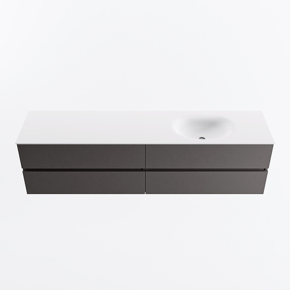 Mondiaz VICA 190cm badmeubel onderkast Dark Grey 4 lades. Wastafel MOON rechts zonder kraangat, kleur Talc.