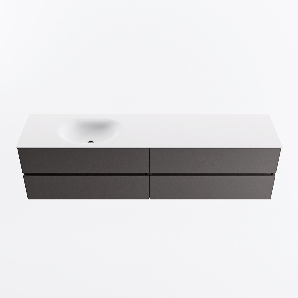 Mondiaz VICA 190cm badmeubel onderkast Dark Grey 4 lades. Wastafel MOON links 1 kraangat, kleur Talc.