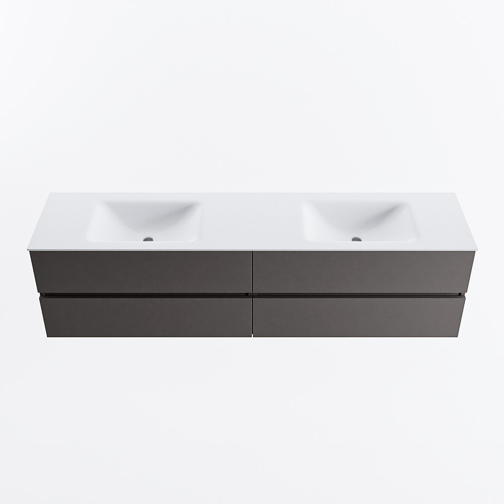 Mondiaz VICA 190cm badmeubel onderkast Dark Grey 4 lades. Wastafel CLOUD dubbel zonder kraangat, kleur Talc.
