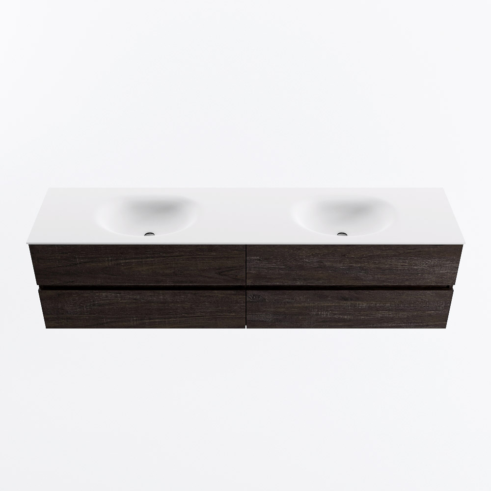 Mondiaz VICA 190cm badmeubel onderkast Dark Brown 4 lades. Wastafel MOON dubbel 2 kraangaten, kleur Talc.