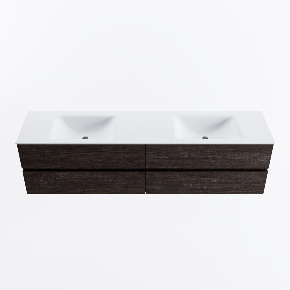 Mondiaz VICA 190cm badmeubel onderkast Dark Brown 4 lades. Wastafel CLOUD dubbel 2 kraangaten, kleur Talc.