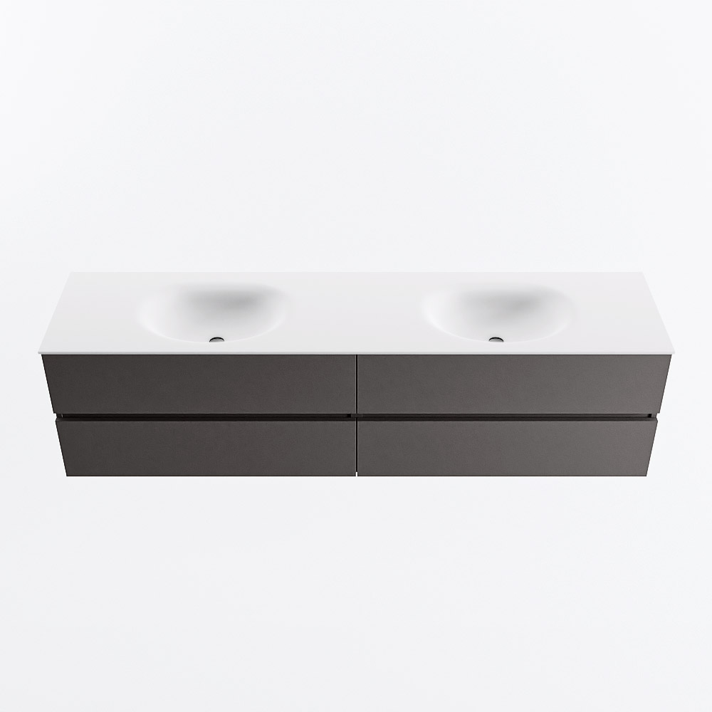 Mondiaz VICA 190cm badmeubel onderkast Dark Grey 4 lades. Wastafel MOON dubbel zonder kraangat, kleur Talc.