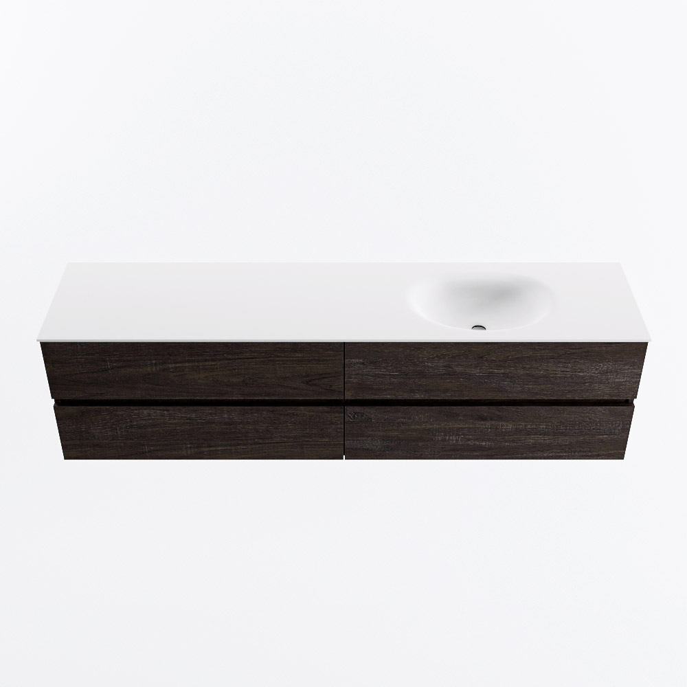 Mondiaz VICA 190cm badmeubel onderkast Dark Brown 4 lades. Wastafel MOON rechts zonder kraangat, kleur Talc.