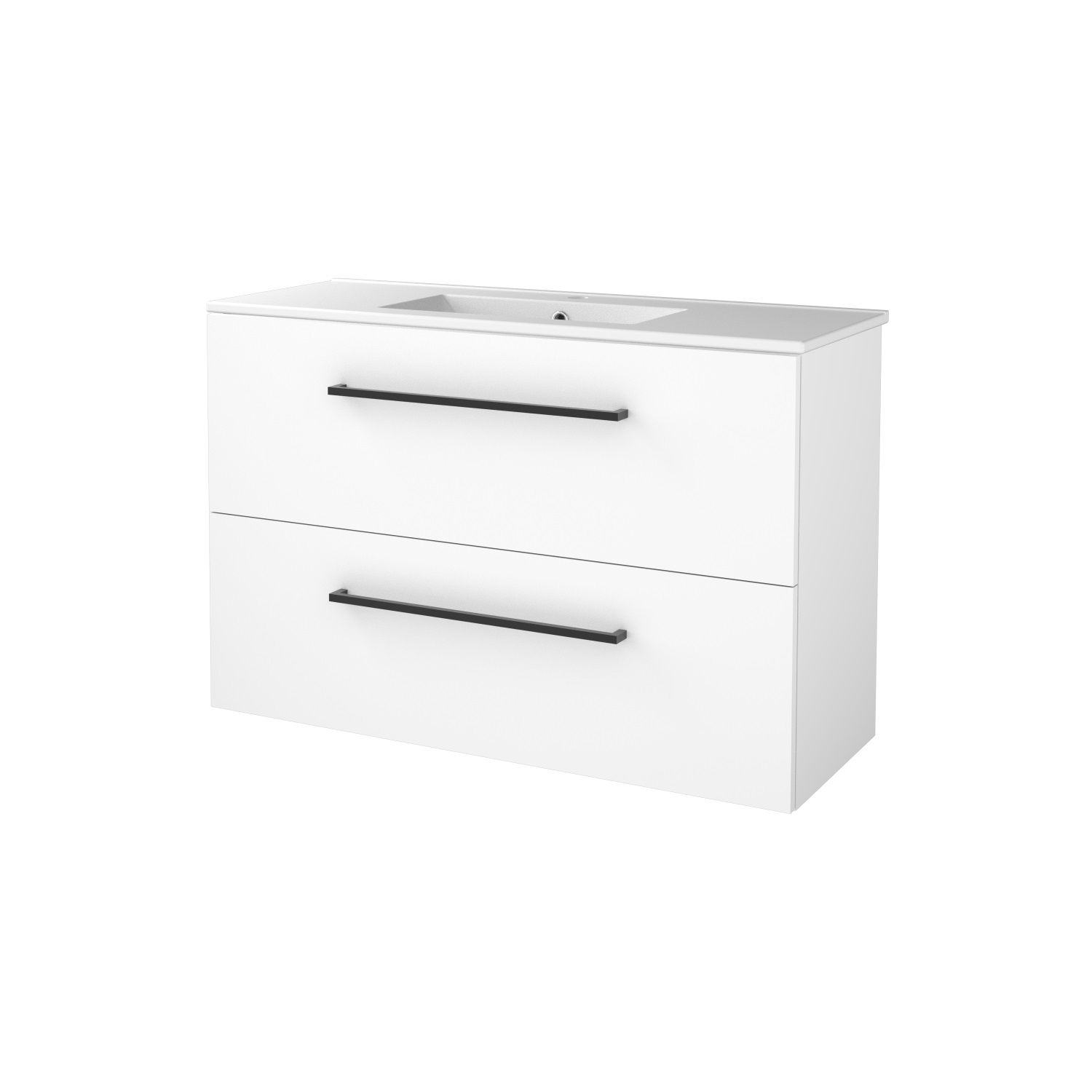 Boss & Wessing Badmeubelset BWS Salt 100x39cm Met Grepen 2 Lades Met Wastafel 1 Kraangat Ice White