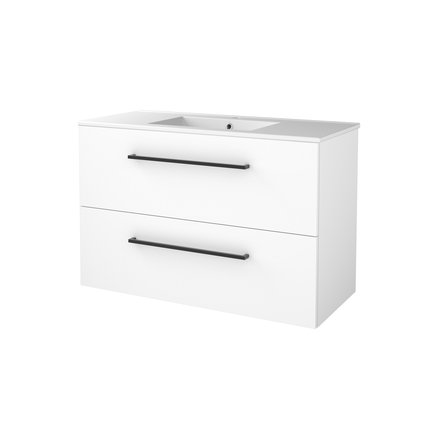 Boss & Wessing Badmeubelset BWS Salt 100x46cm Met Grepen 2 Lades Met Wastafel 1 Kraangat Ice White