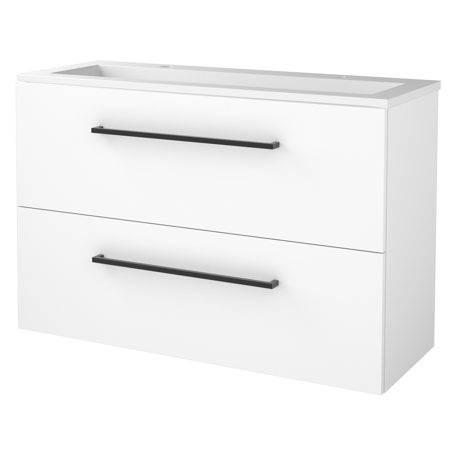Boss & Wessing Badmeubelset BWS Salt 100x39cm Met Grepen 2 Lades Met Wastafel Acryl 2 Kraangaten Ice White