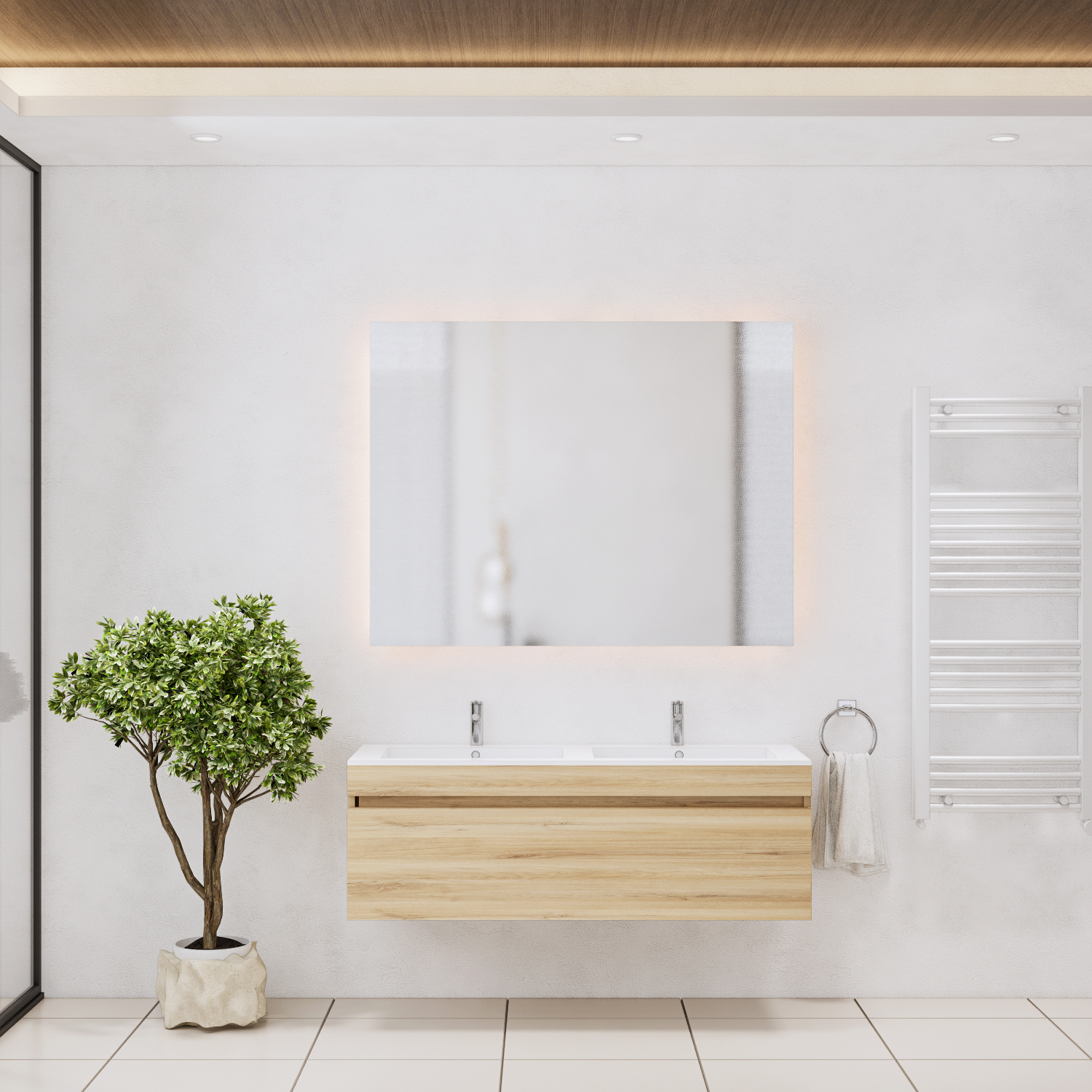 Gliss Design Badkamermeubelset  Anelius 140cm Natural Oak (Keuze uit wastafel, kraangaten & spiegel)