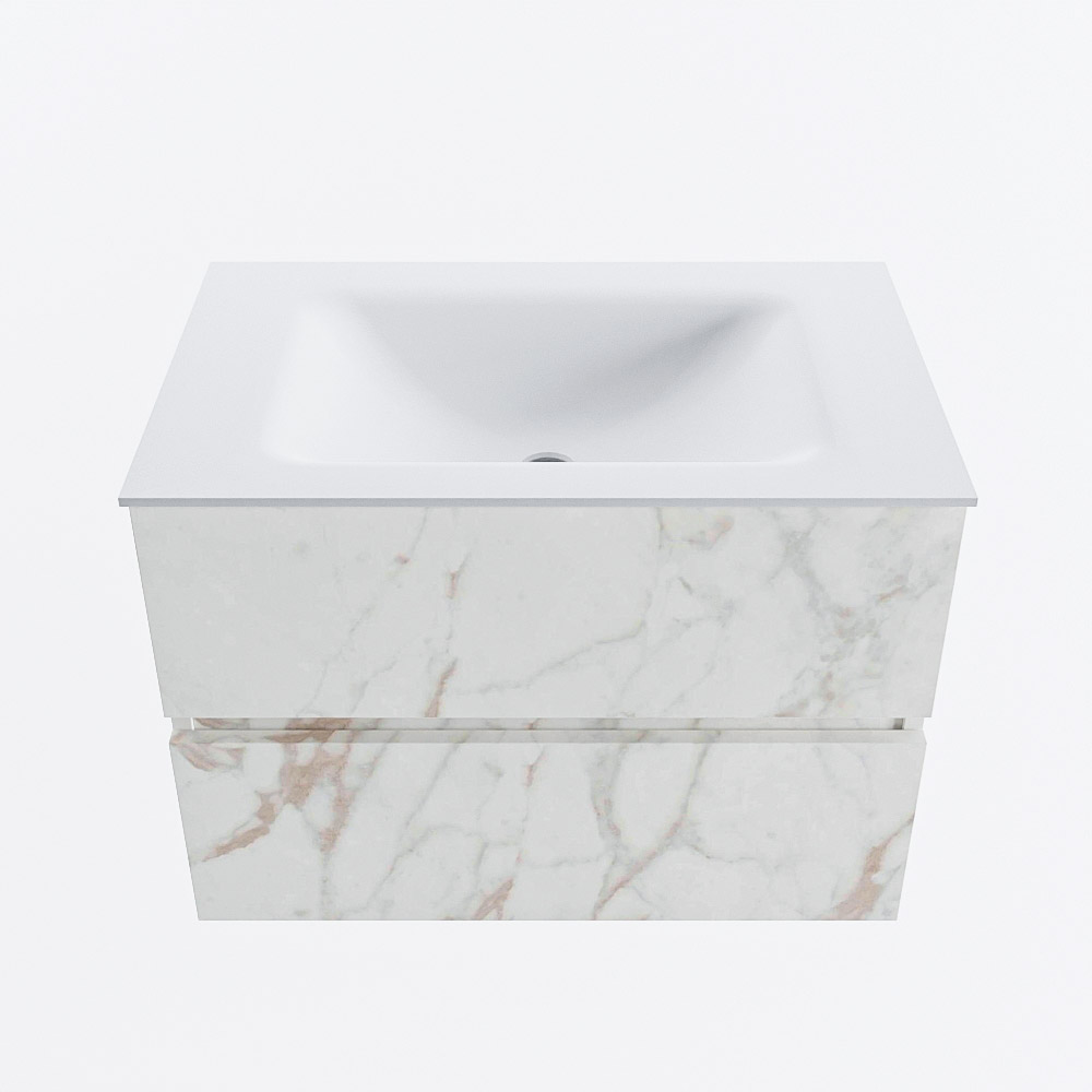 Mondiaz VICA 70cm badmeubel onderkast Carrara 2 lades. Wastafel CLOUD midden 1 kraangat, kleur Talc.