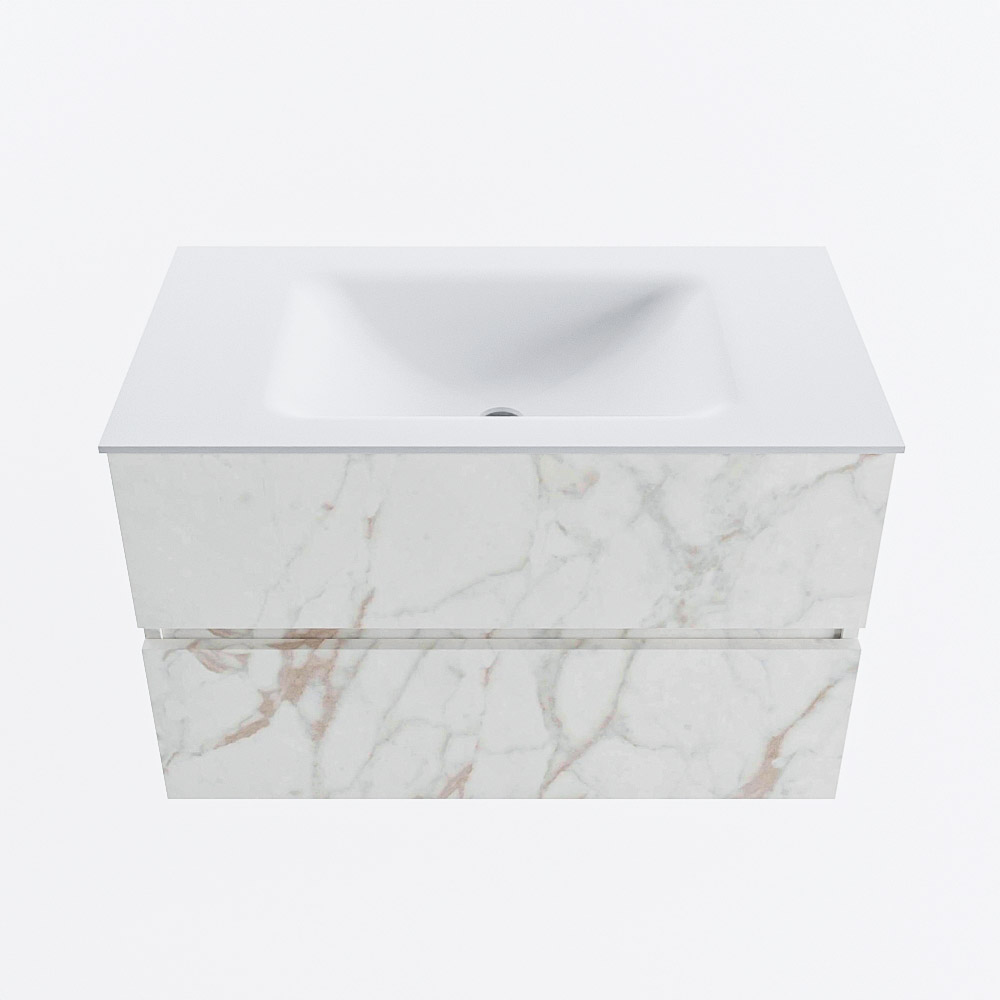 Mondiaz VICA 80cm badmeubel onderkast Carrara 2 lades. Wastafel CLOUD midden zonder kraangat, kleur Talc.