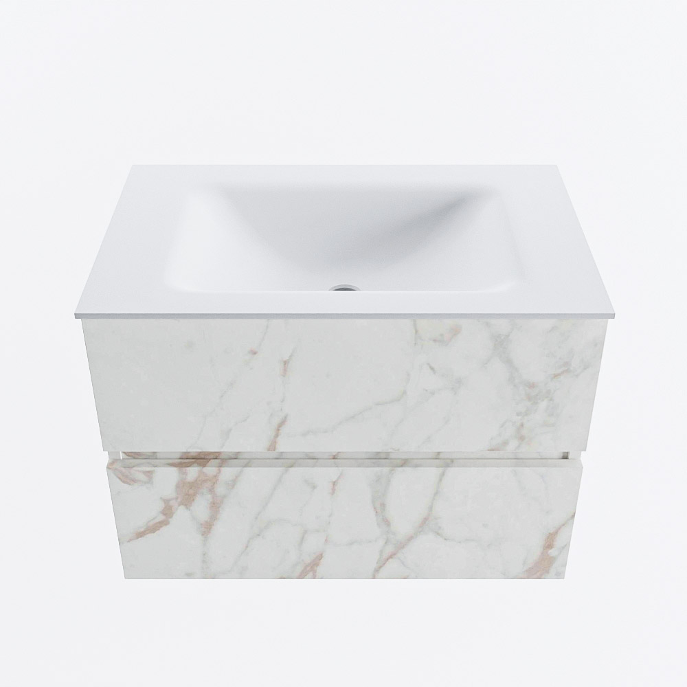 Mondiaz VICA 70cm badmeubel onderkast Carrara 2 lades. Wastafel CLOUD midden zonder kraangat, kleur Talc.