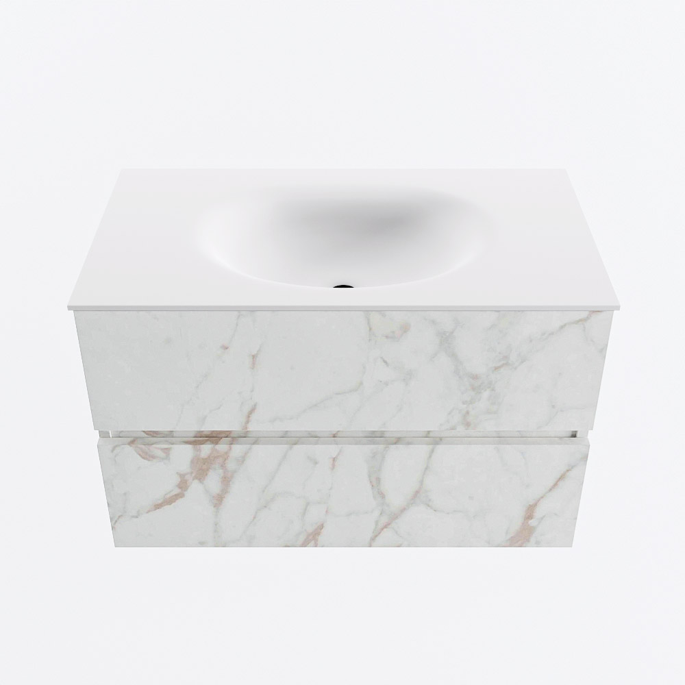 Mondiaz VICA 80cm badmeubel onderkast Carrara 2 lades. Wastafel MOON midden 1 kraangat, kleur Talc.