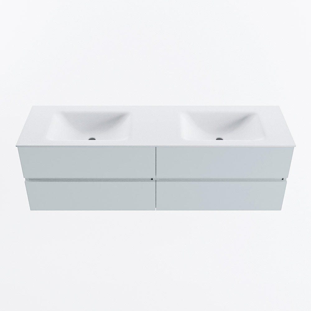 Mondiaz VICA 160cm badmeubel onderkast Clay 4 lades. Wastafel CLOUD dubbel 2 kraangaten, kleur Talc.