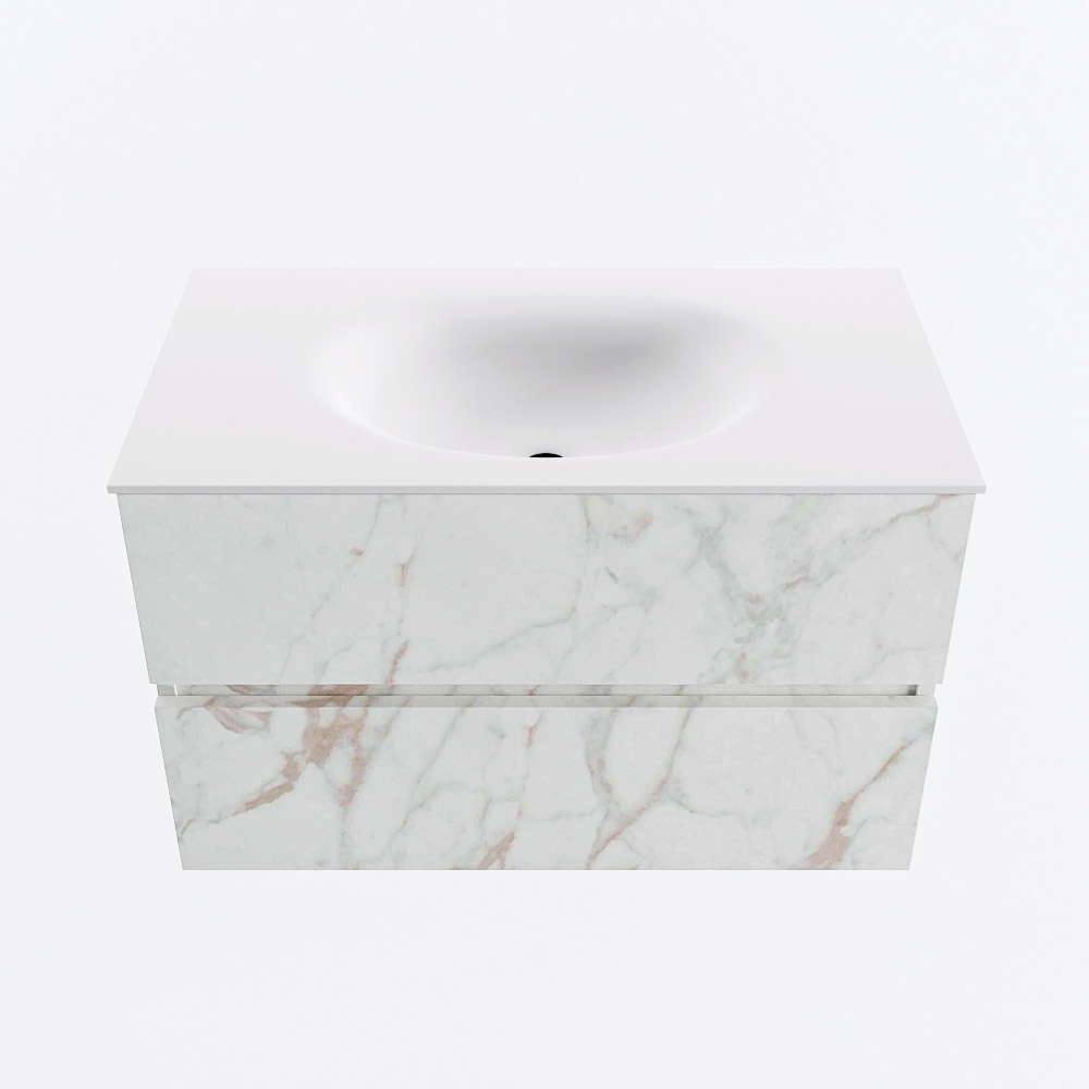 Mondiaz VICA 80cm badmeubel onderkast Carrara 2 lades. Wastafel MOON midden zonder kraangat, kleur Talc.