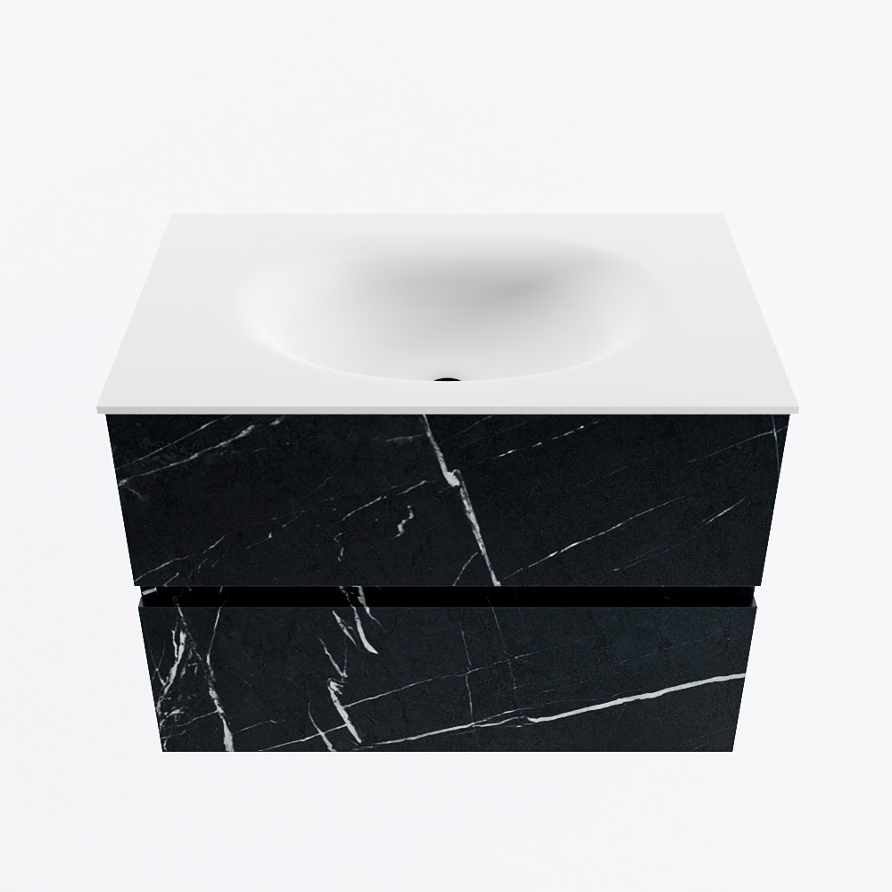 Mondiaz VICA 70cm badmeubel onderkast Marquina 2 lades. Wastafel MOON midden 1 kraangat, kleur Talc.