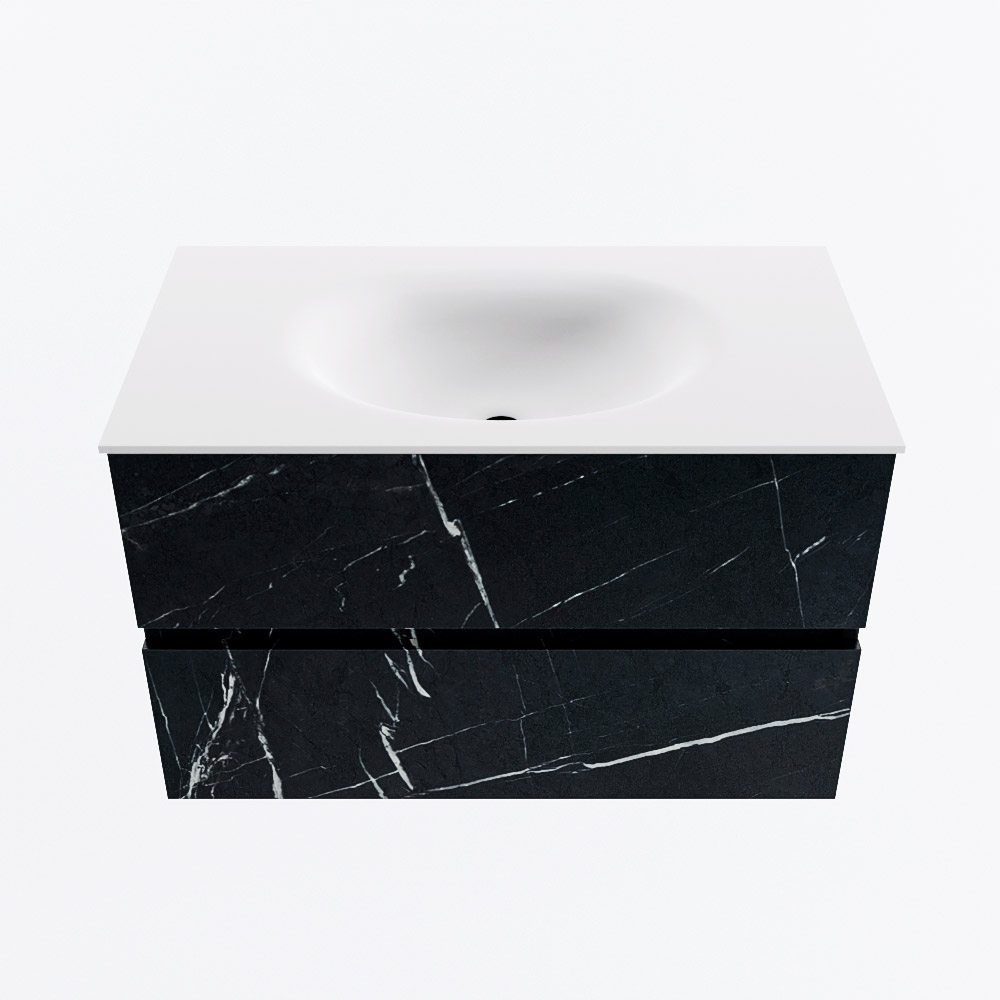Mondiaz VICA 80cm badmeubel onderkast Marquina 2 lades. Wastafel MOON midden 1 kraangat, kleur Talc.