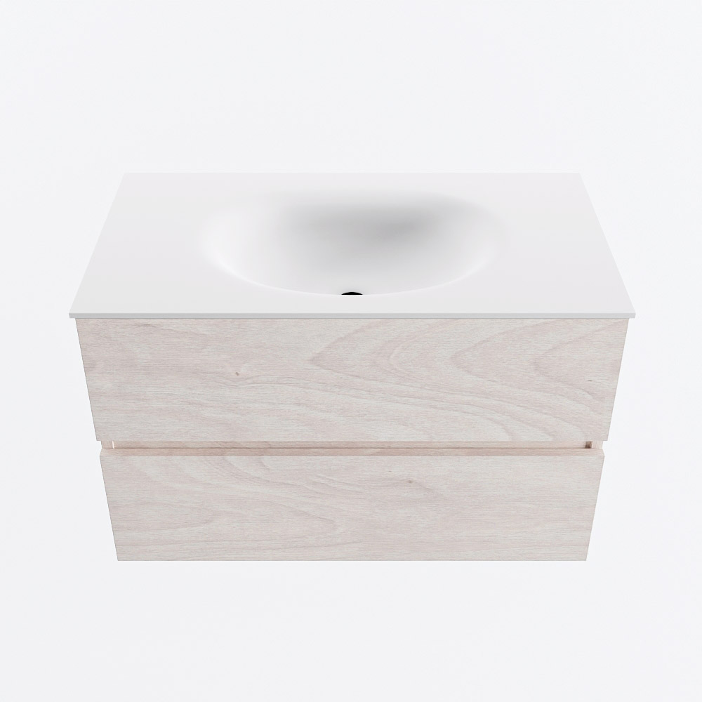 Mondiaz VICA 80cm badmeubel onderkast Underlayment 2 lades. Wastafel MOON midden 1 kraangat, kleur Talc.