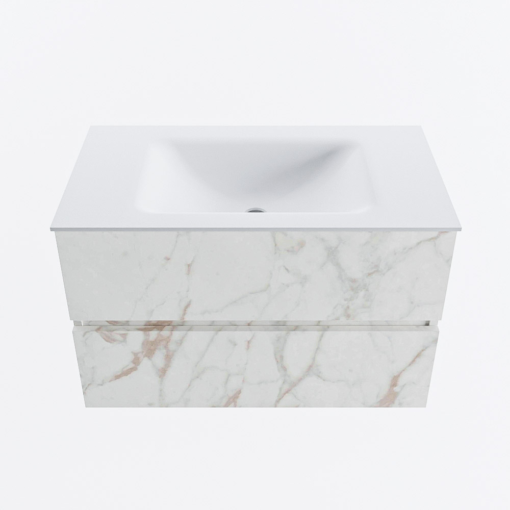 Mondiaz VICA 80cm badmeubel onderkast Carrara 2 lades. Wastafel CLOUD midden 1 kraangat, kleur Talc.