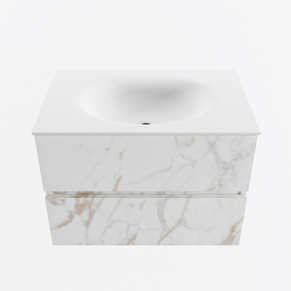Mondiaz VICA 70cm badmeubel onderkast Carrara 2 lades. Wastafel MOON midden 1 kraangat, kleur Talc.