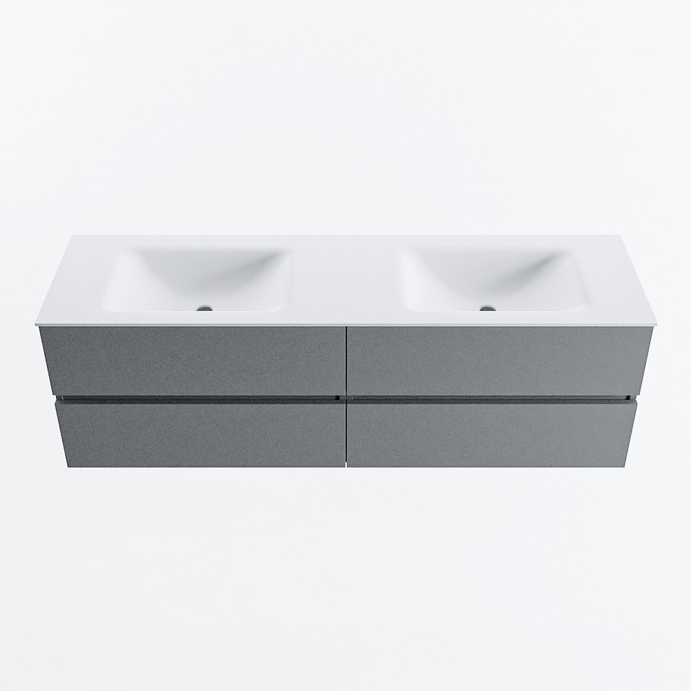 Mondiaz VICA 160cm badmeubel onderkast Plata 4 lades. Wastafel CLOUD dubbel 2 kraangaten, kleur Talc.