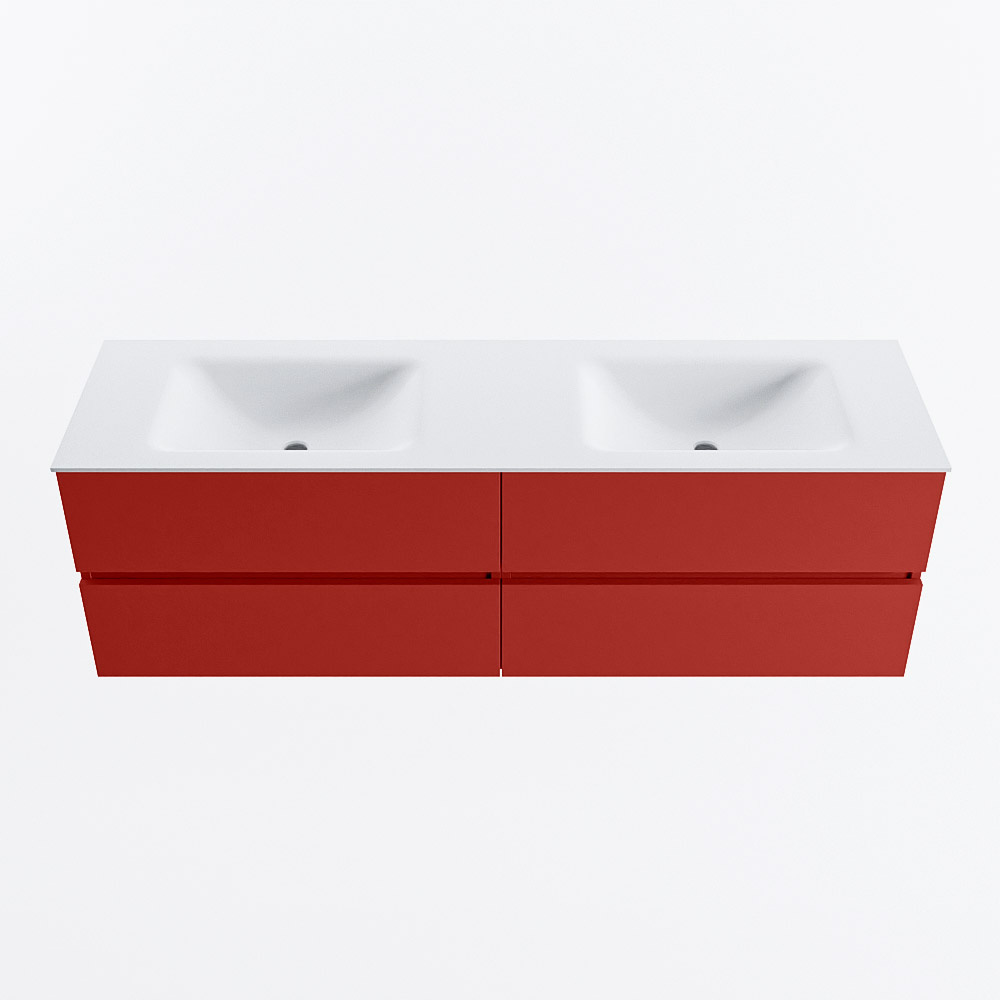 Mondiaz VICA 160cm badmeubel onderkast Fire 4 lades. Wastafel CLOUD dubbel 2 kraangaten, kleur Talc.