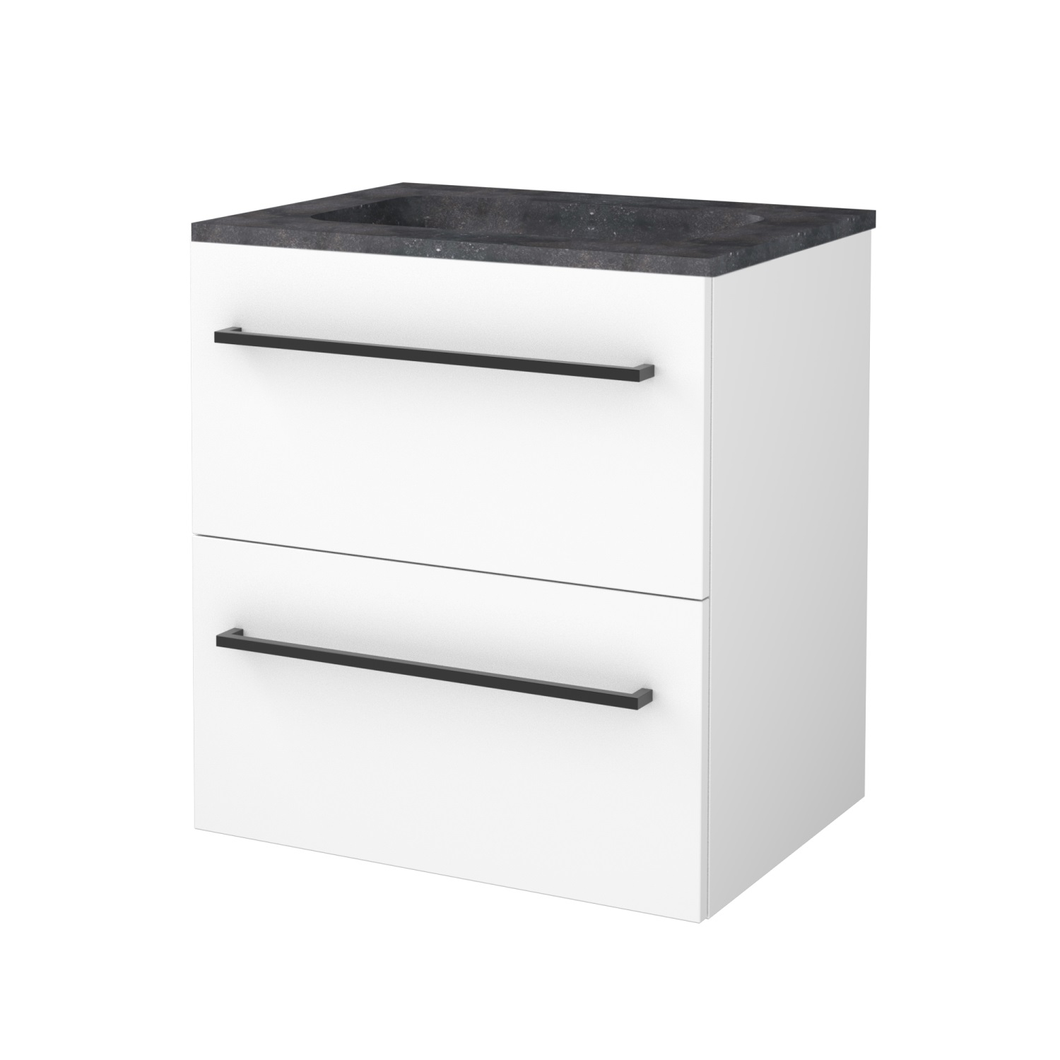 Boss & Wessing Badmeubelset BWS Salt 60x46cm Met Grepen 2 Lades Met Wastafel Hardsteen Ice White