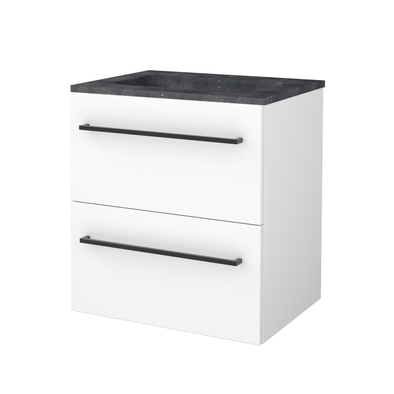 Boss & Wessing Badmeubelset BWS Salt 60x46cm Met Grepen 2 Lades Met Wastafel Hardsteen 1 Kraangat Ice White
