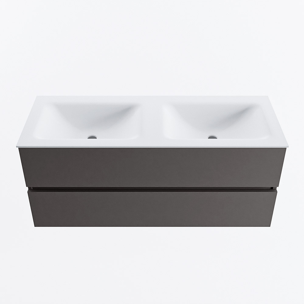 Mondiaz VICA 120cm badmeubel onderkast Dark Grey 2 lades. Wastafel CLOUD dubbel 2 kraangaten, kleur Talc.