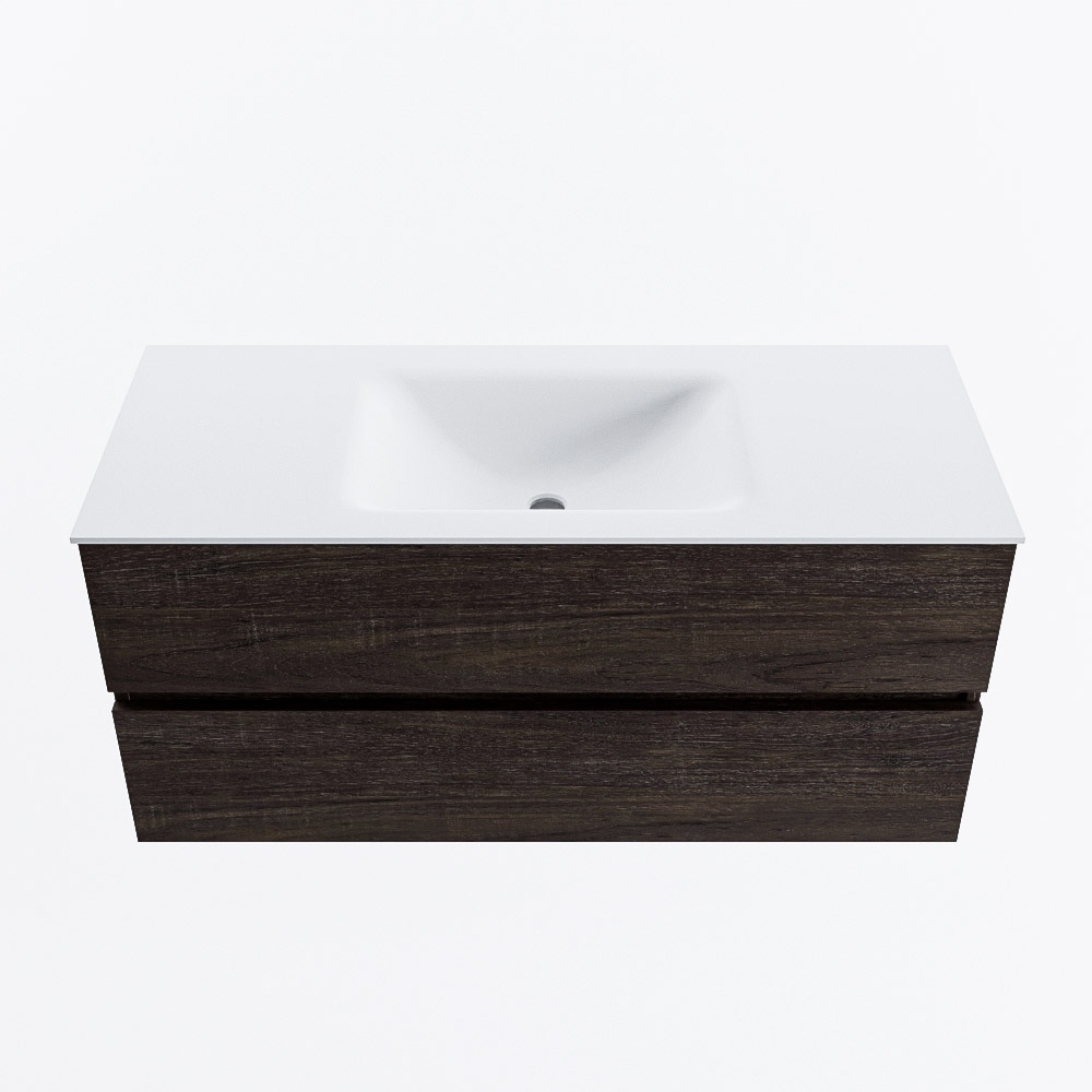 Mondiaz VICA 110cm badmeubel onderkast Dark Brown 2 lades. Wastafel CLOUD midden zonder kraangat, kleur Talc.