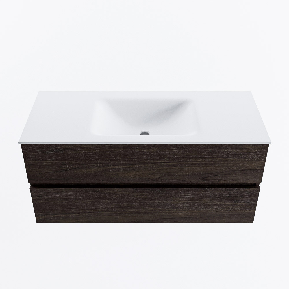 Mondiaz VICA 110cm badmeubel onderkast Dark Brown 2 lades. Wastafel CLOUD midden 1 kraangat, kleur Talc.