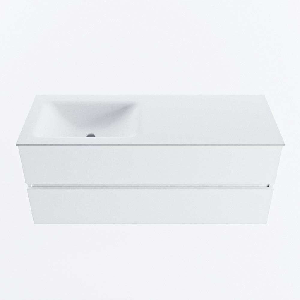 Mondiaz VICA 120cm badmeubel onderkast Talc 2 lades. Wastafel CLOUD links 1 kraangat, kleur Talc.