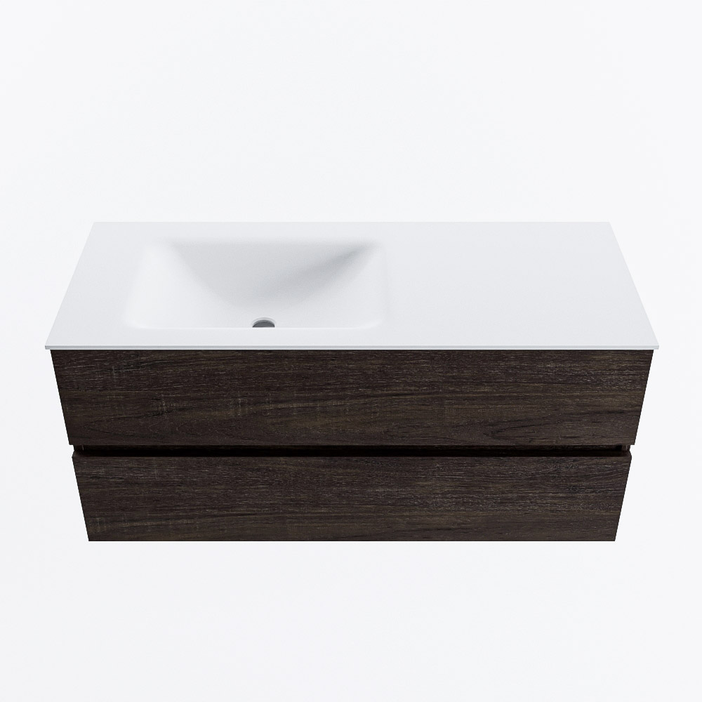 Mondiaz VICA 110cm badmeubel onderkast Dark Brown 2 lades. Wastafel CLOUD links 1 kraangat, kleur Talc.