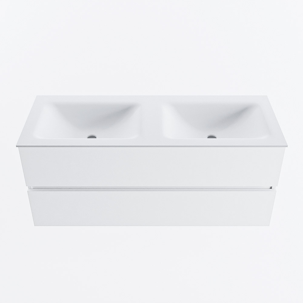Mondiaz VICA 120cm badmeubel onderkast Talc 2 lades. Wastafel CLOUD dubbel zonder kraangat, kleur Talc.