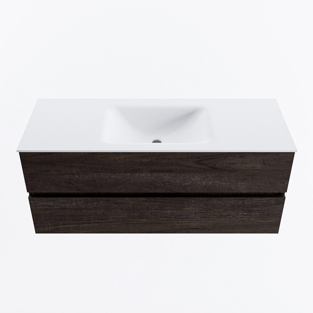 Mondiaz VICA 120cm badmeubel onderkast Dark Brown 2 lades. Wastafel CLOUD midden zonder kraangat, kleur Talc.