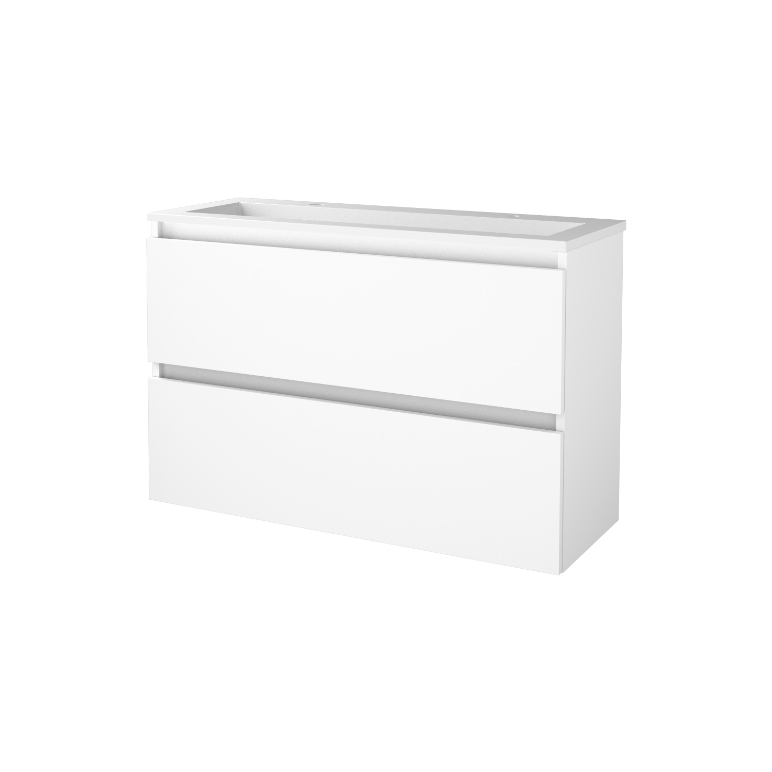 Boss & Wessing Badmeubelset BWS Salt 100x39cm Greeploos 2 Lades Met Wastafel 2 Kraangaten Ice White