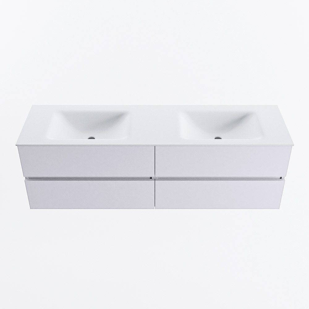 Mondiaz VICA 160cm badmeubel onderkast Cale 4 lades. Wastafel CLOUD dubbel 2 kraangaten, kleur Talc.