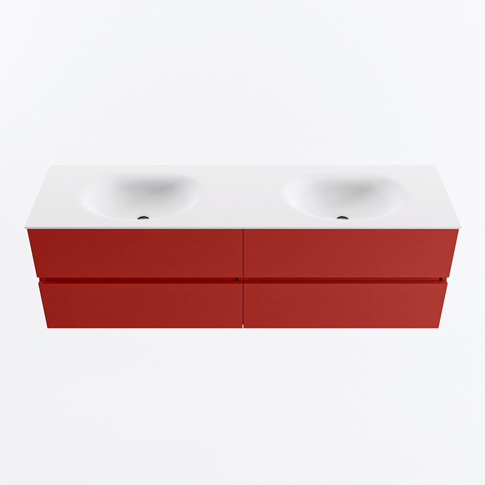 Mondiaz VICA 160cm badmeubel onderkast Fire 4 lades. Wastafel MOON dubbel 2 kraangaten, kleur Talc.