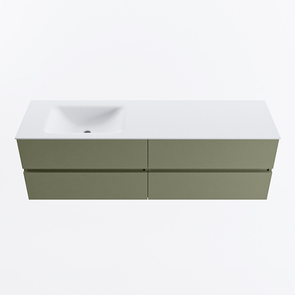 Mondiaz VICA 160cm badmeubel onderkast Army 4 lades. Wastafel CLOUD links 1 kraangat, kleur Talc.