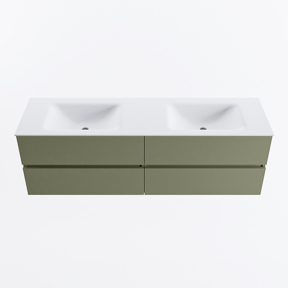Mondiaz VICA 160cm badmeubel onderkast Army 4 lades. Wastafel CLOUD dubbel 2 kraangaten, kleur Talc.