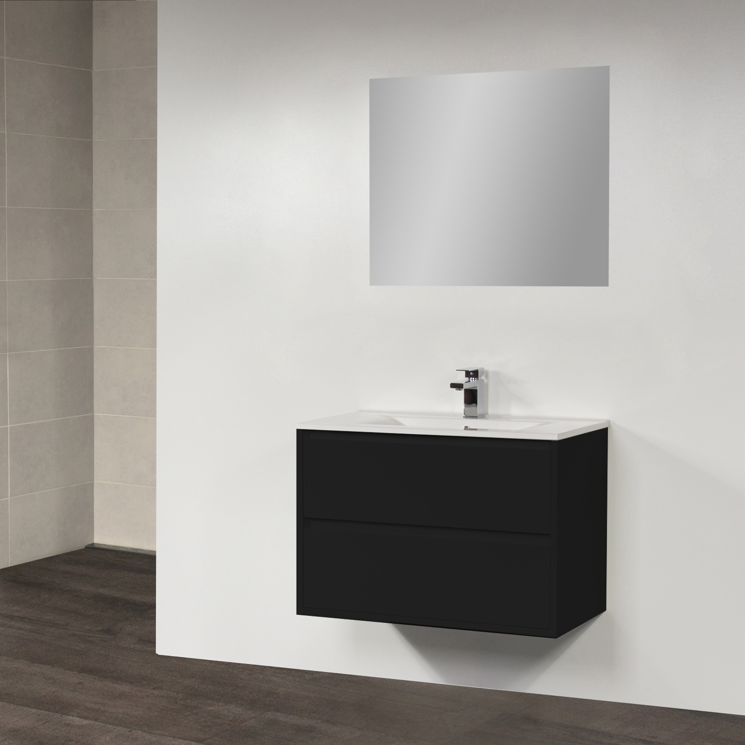 Sanitop Badkamermeubelset New Future 80cm Hoogglans Zwart