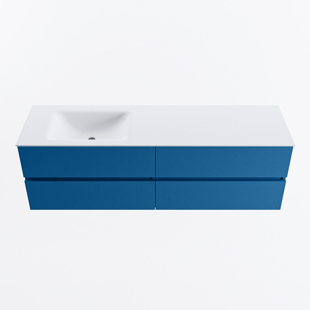 Mondiaz VICA 160cm badmeubel onderkast Jeans 4 lades. Wastafel CLOUD links 1 kraangat, kleur Talc.