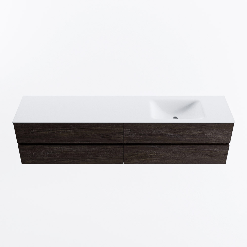 Mondiaz VICA 200cm badmeubel onderkast Dark Brown 4 lades. Wastafel CLOUD rechts 1 kraangat, kleur Talc.