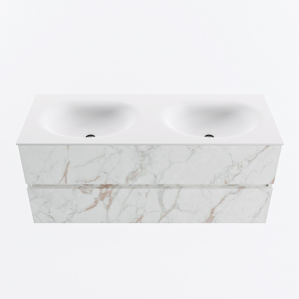 Mondiaz VICA 120cm badmeubel onderkast Carrara 2 lades. Wastafel MOON dubbel 2 kraangaten, kleur Talc.