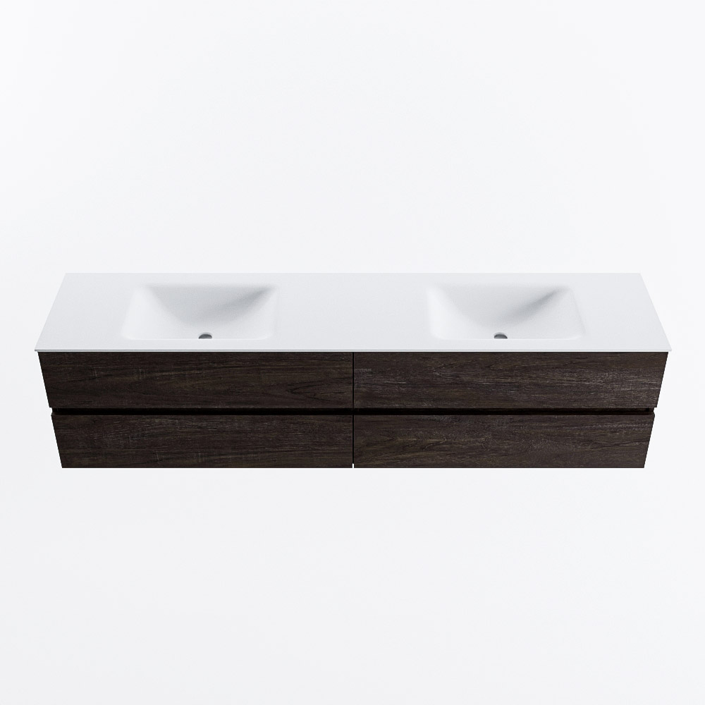 Mondiaz VICA 200cm badmeubel onderkast Dark Brown 4 lades. Wastafel CLOUD dubbel 2 kraangaten, kleur Talc.