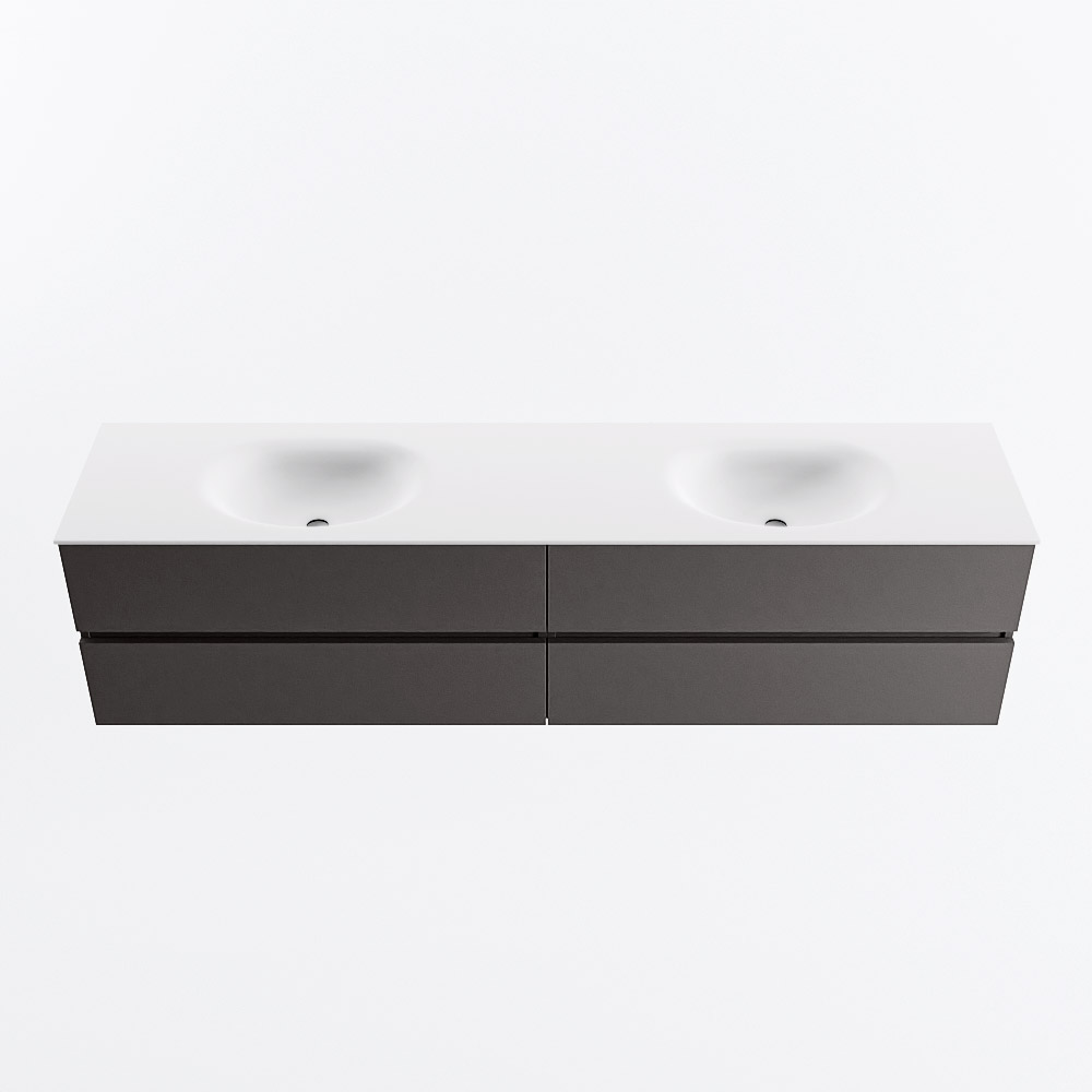 Mondiaz VICA 200cm badmeubel onderkast Dark Grey 4 lades. Wastafel MOON dubbel 2 kraangaten, kleur Talc.