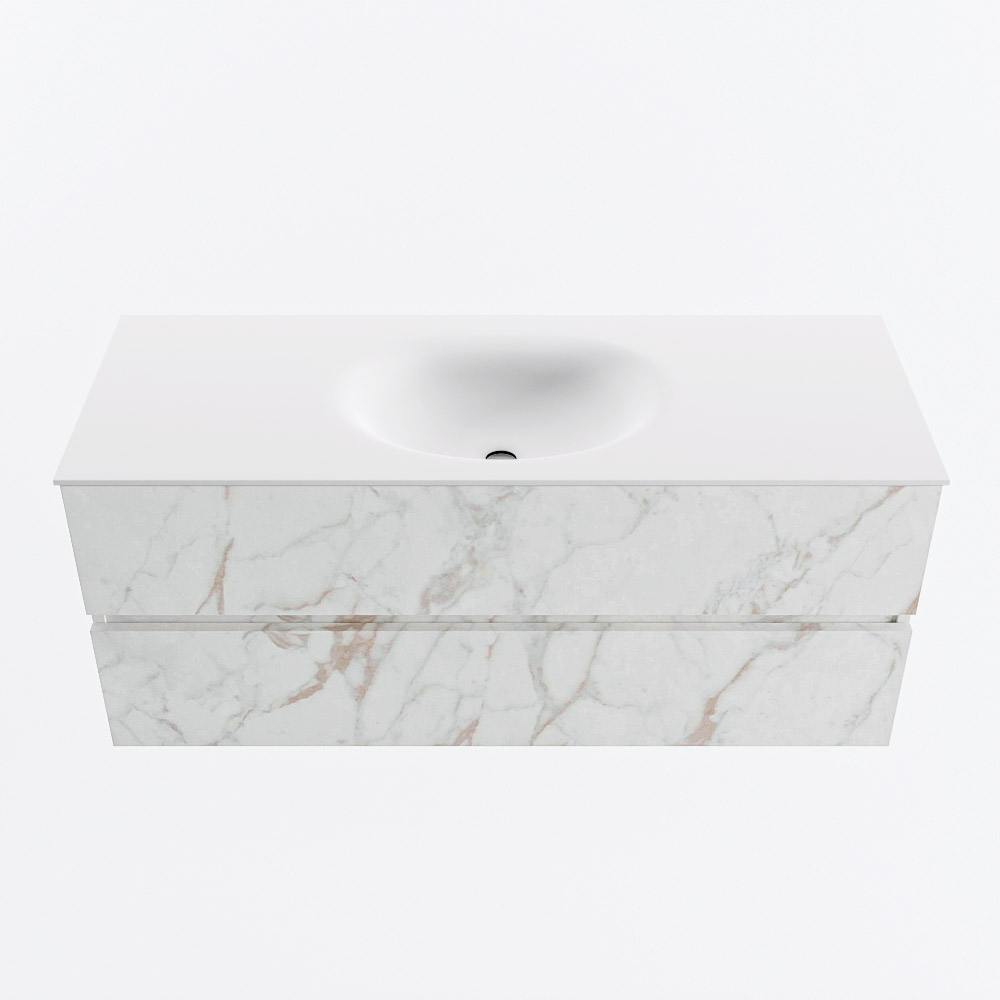 Mondiaz VICA 120cm badmeubel onderkast Carrara 2 lades. Wastafel MOON midden zonder kraangat, kleur Talc.